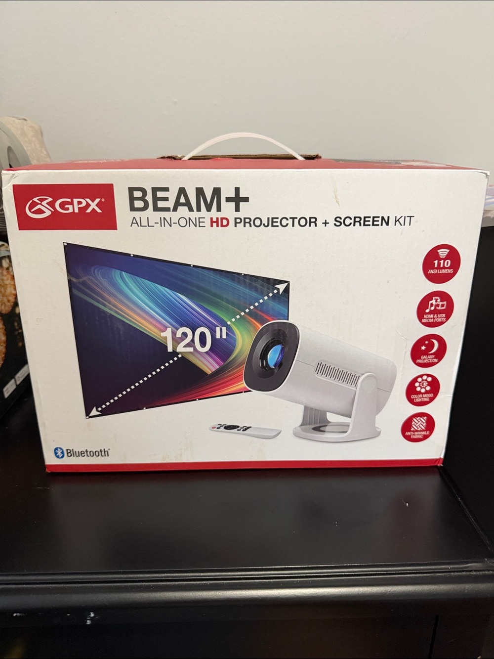 GPX BEAM+ White All-in-One HD Projector & Screen Kit